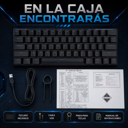 Teclado Mecánico T-Wolf T60 60% RGB Negro - Switches Azules Anti-Ghosting USB-C