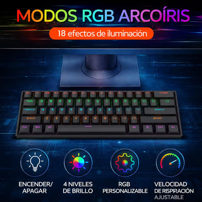 Teclado Mecánico T-Wolf T60 60% RGB Negro - Switches Azules Anti-Ghosting USB-C