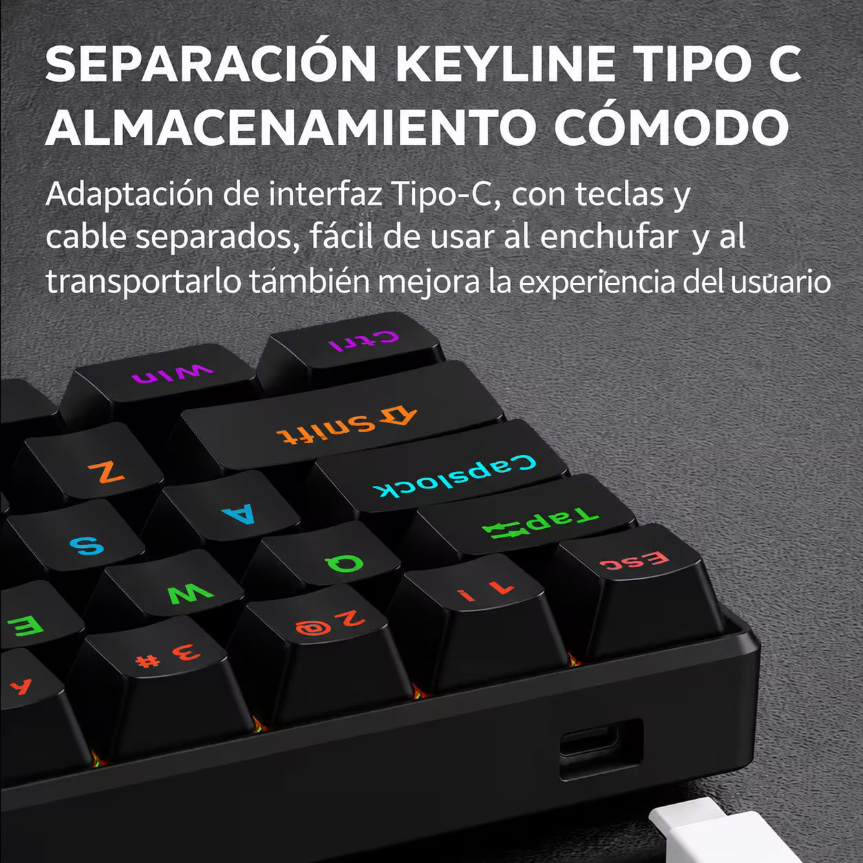 Teclado Mecánico T-Wolf T60 60% RGB Negro - Switches Azules Anti-Ghosting USB-C