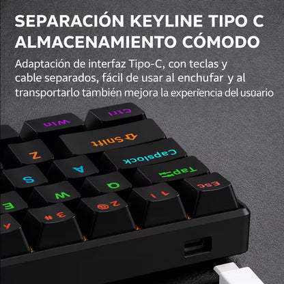 Teclado Mecánico T-Wolf T60 60% RGB Negro - Switches Azules Anti-Ghosting USB-C