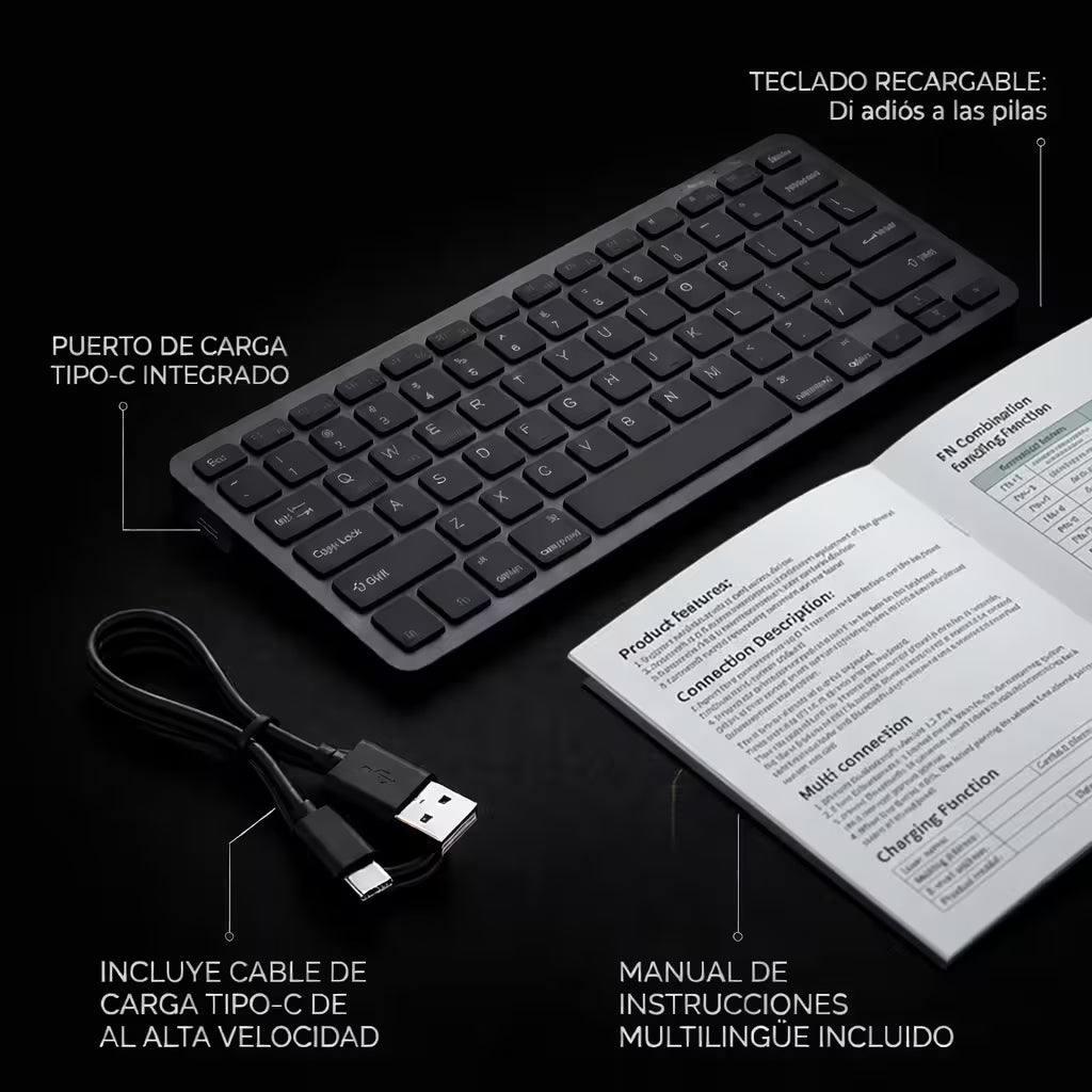 Teclado Inalámbrico Weibo WB-8055 Bluetooth 5.0 - 3 Modos Recargable Multi-Dispositivo