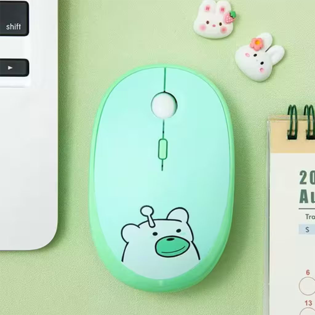 Mouse Inalámbrico Silencioso Geezer M2 - Verde Diseño Osito | 3 DPI 2.4G 10m | Cute Para Ella