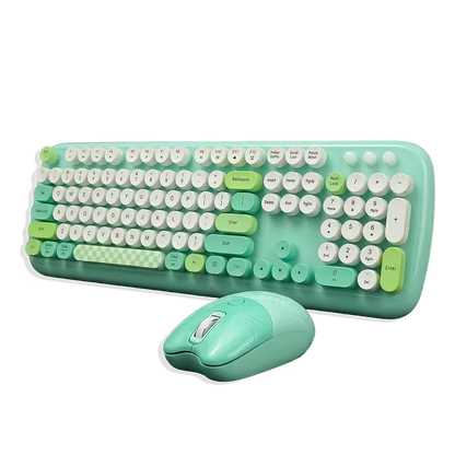 Combo Teclado y Mouse Inalámbrico Geezer Zero - Verde | 104 Teclas Redondas Full-Size | Bajo Ruido | 2.4G