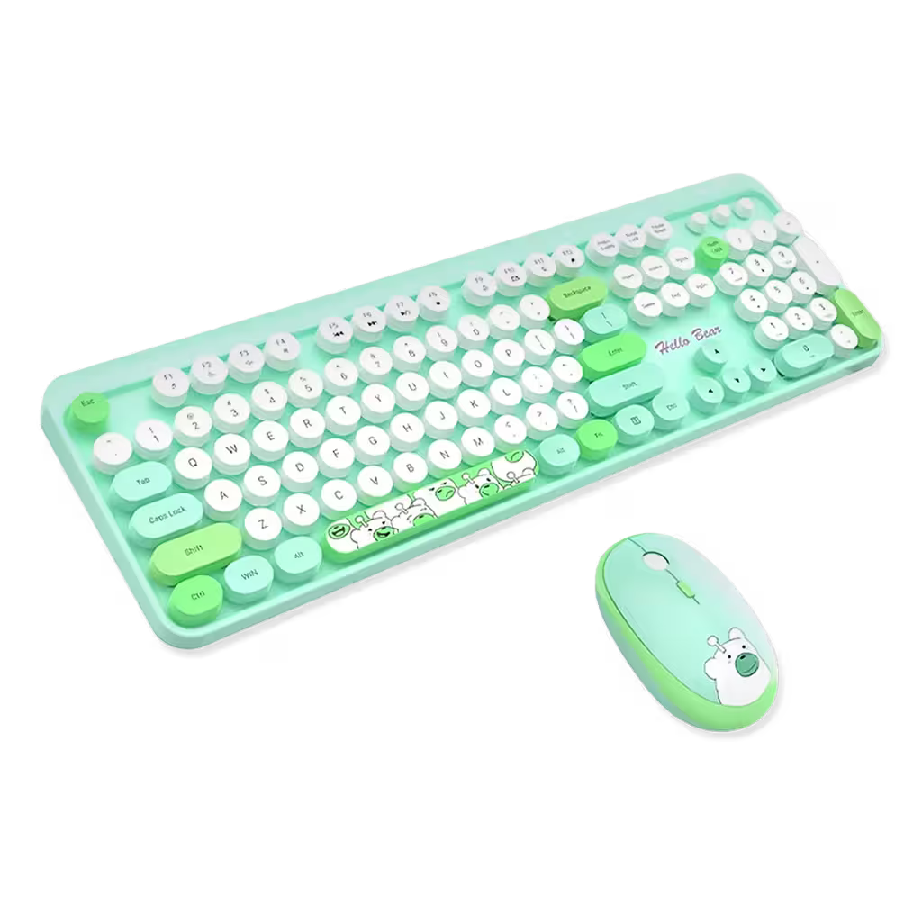 Combo Teclado y Mouse Inalámbrico Geezer Hello Bear - Verde | Mouse 800/1200/1600 DPI | 10m | 2.4G