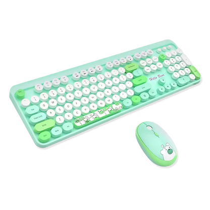 Combo Teclado y Mouse Inalámbrico Geezer Hello Bear - Verde | Mouse 800/1200/1600 DPI | 10m | 2.4G