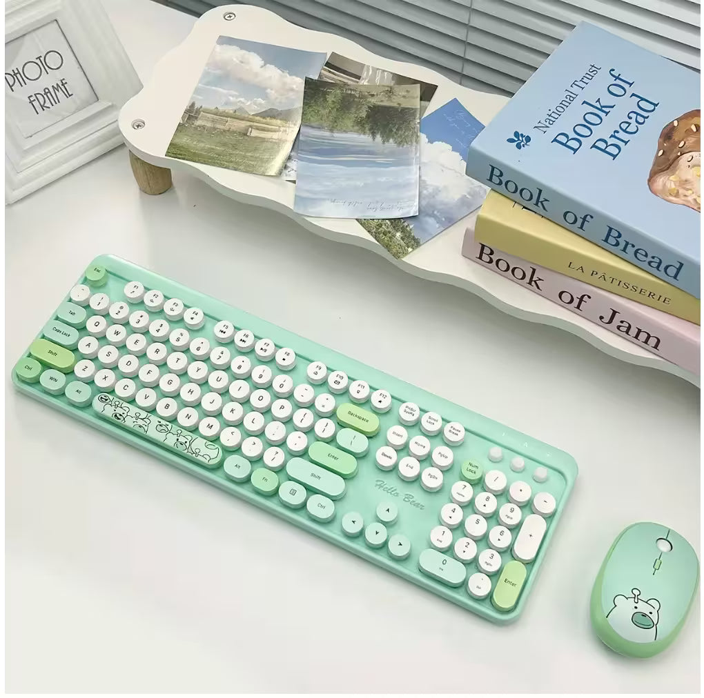 Combo Teclado y Mouse Inalámbrico Geezer Hello Bear - Verde | Mouse 800/1200/1600 DPI | 10m | 2.4G