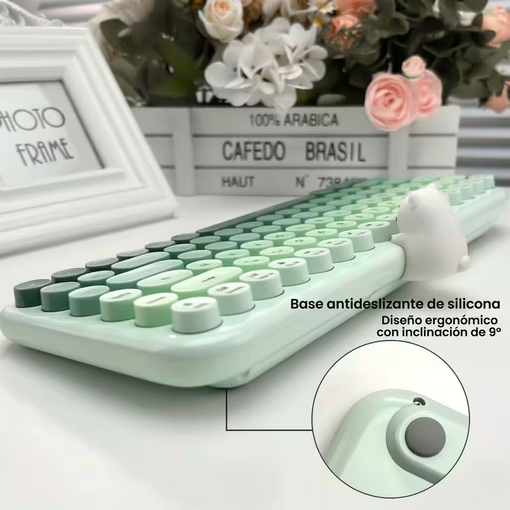 Teclado Inalámbrico Mofii Anni - Degradado Verde | 84 Teclas Redondas | Triple Conexión BT+2.4G | Osito Magnético