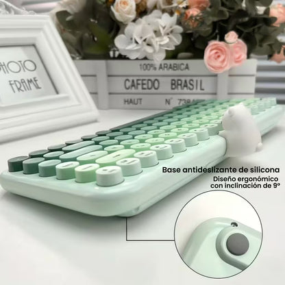 Teclado Inalámbrico Mofii Anni - Degradado Verde | 84 Teclas Redondas | Triple Conexión BT+2.4G | Osito Magnético