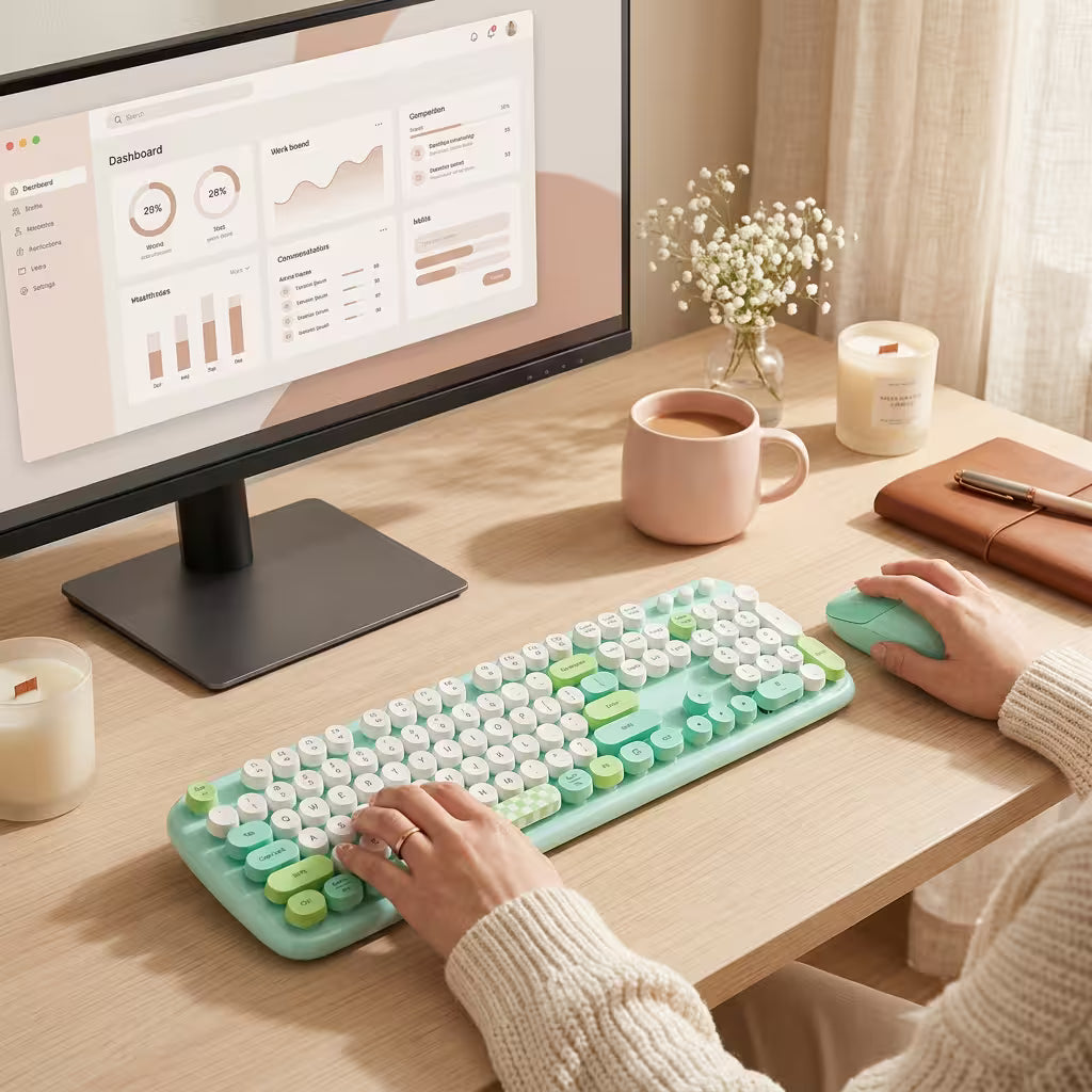 Combo Teclado y Mouse Inalámbrico Geezer Zero - Verde | 104 Teclas Redondas Full-Size | Bajo Ruido | 2.4G