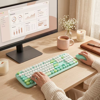 Combo Teclado y Mouse Inalámbrico Geezer Zero - Verde | 104 Teclas Redondas Full-Size | Bajo Ruido | 2.4G