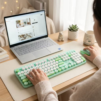 Combo Teclado y Mouse Inalámbrico Geezer Hello Bear - Verde | Mouse 800/1200/1600 DPI | 10m | 2.4G