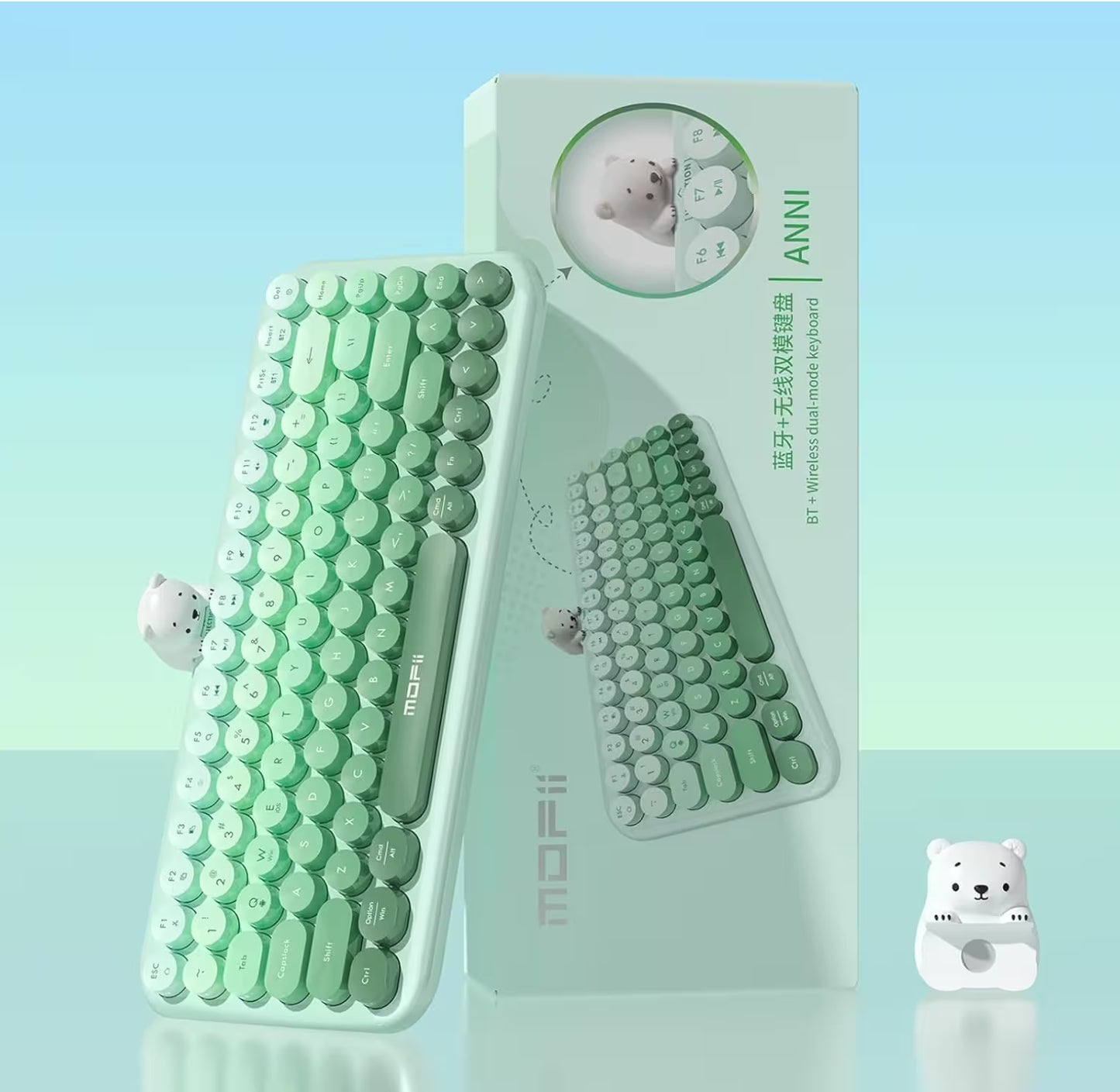 Teclado Inalámbrico Mofii Anni - Degradado Verde | 84 Teclas Redondas | Triple Conexión BT+2.4G | Osito Magnético