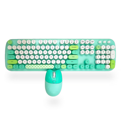 Combo Teclado y Mouse Inalámbrico Geezer Zero - Verde | 104 Teclas Redondas Full-Size | Bajo Ruido | 2.4G