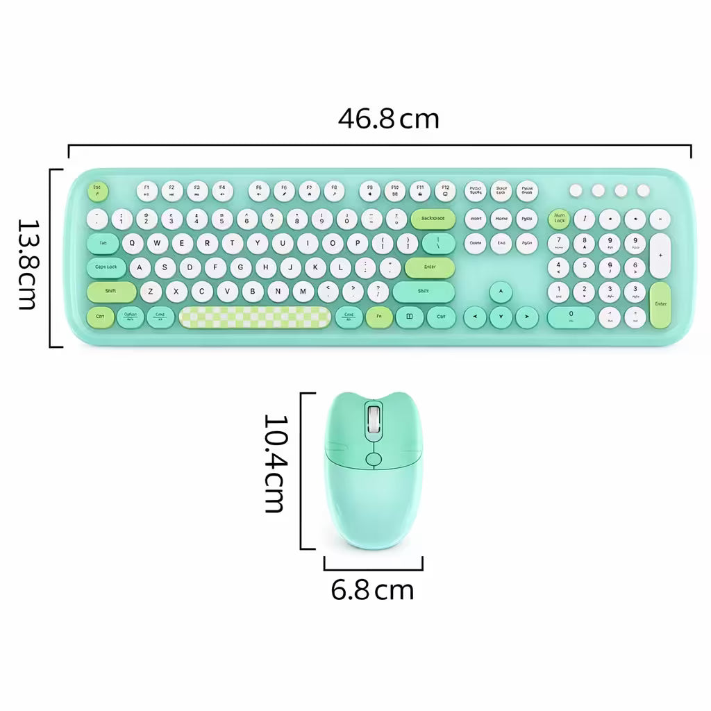 Combo Teclado y Mouse Inalámbrico Geezer Zero - Verde | 104 Teclas Redondas Full-Size | Bajo Ruido | 2.4G