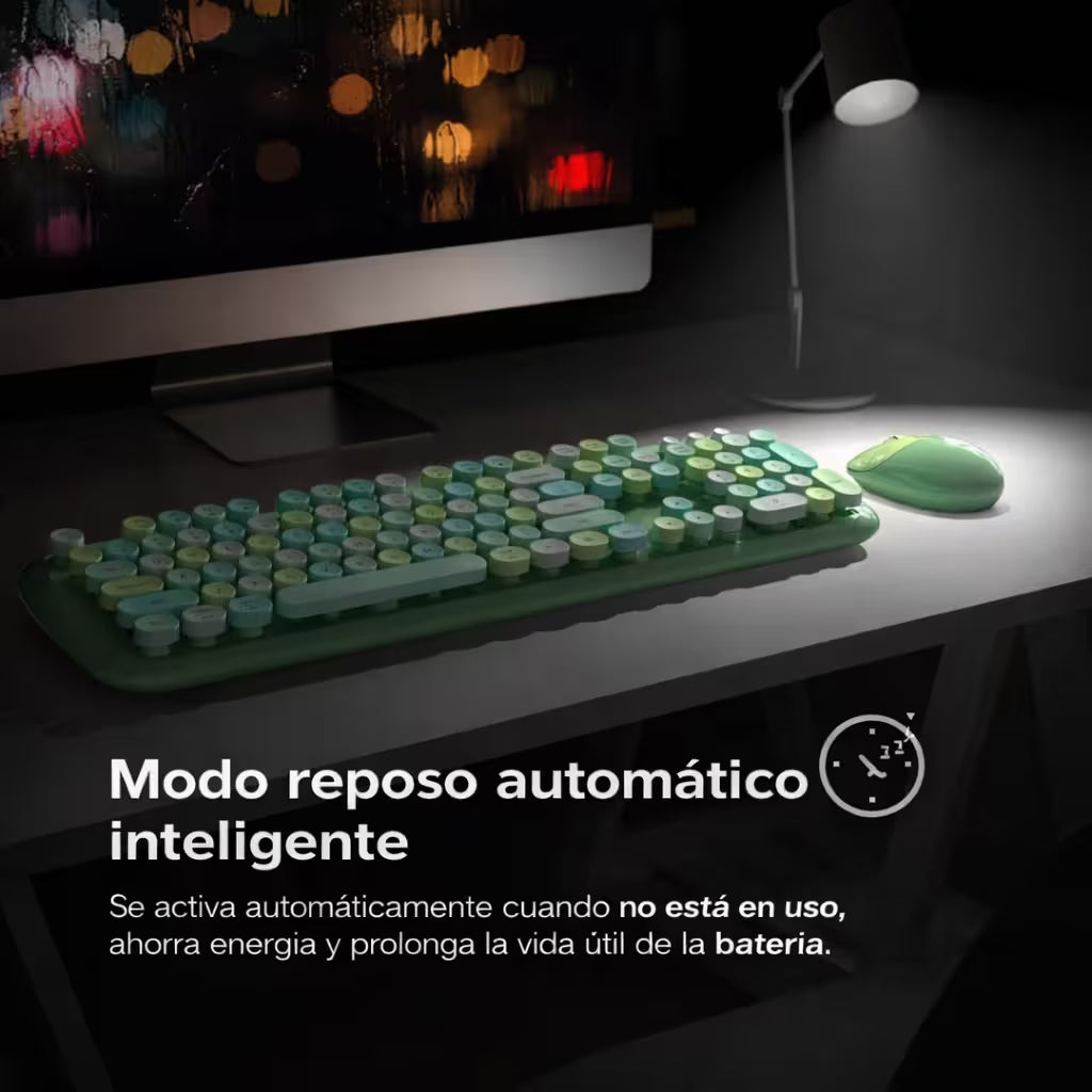 Combo Teclado y Mouse Inalámbrico Geezer Zero - Verde | 104 Teclas Redondas Full-Size | Bajo Ruido | 2.4G