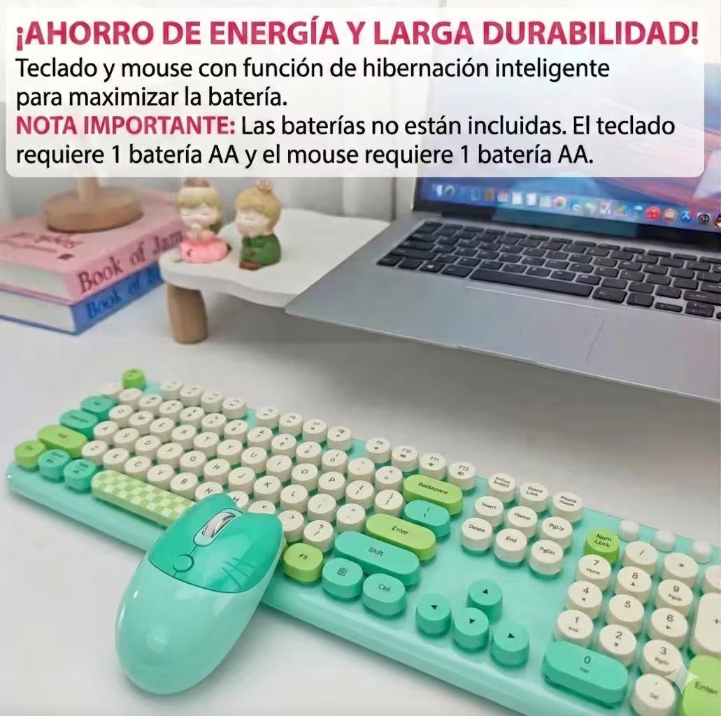 Combo Teclado y Mouse Inalámbrico Geezer Zero - Verde | 104 Teclas Redondas Full-Size | Bajo Ruido | 2.4G