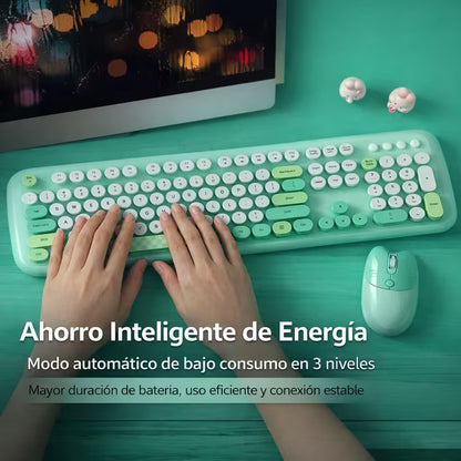 Combo Teclado y Mouse Inalámbrico Geezer Zero - Verde | 104 Teclas Redondas Full-Size | Bajo Ruido | 2.4G