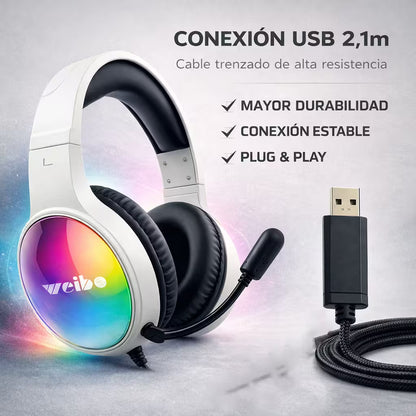 Diadema Gamer WEIBO G60 Sonido 7.1 USB RGB | Auriculares Gaming