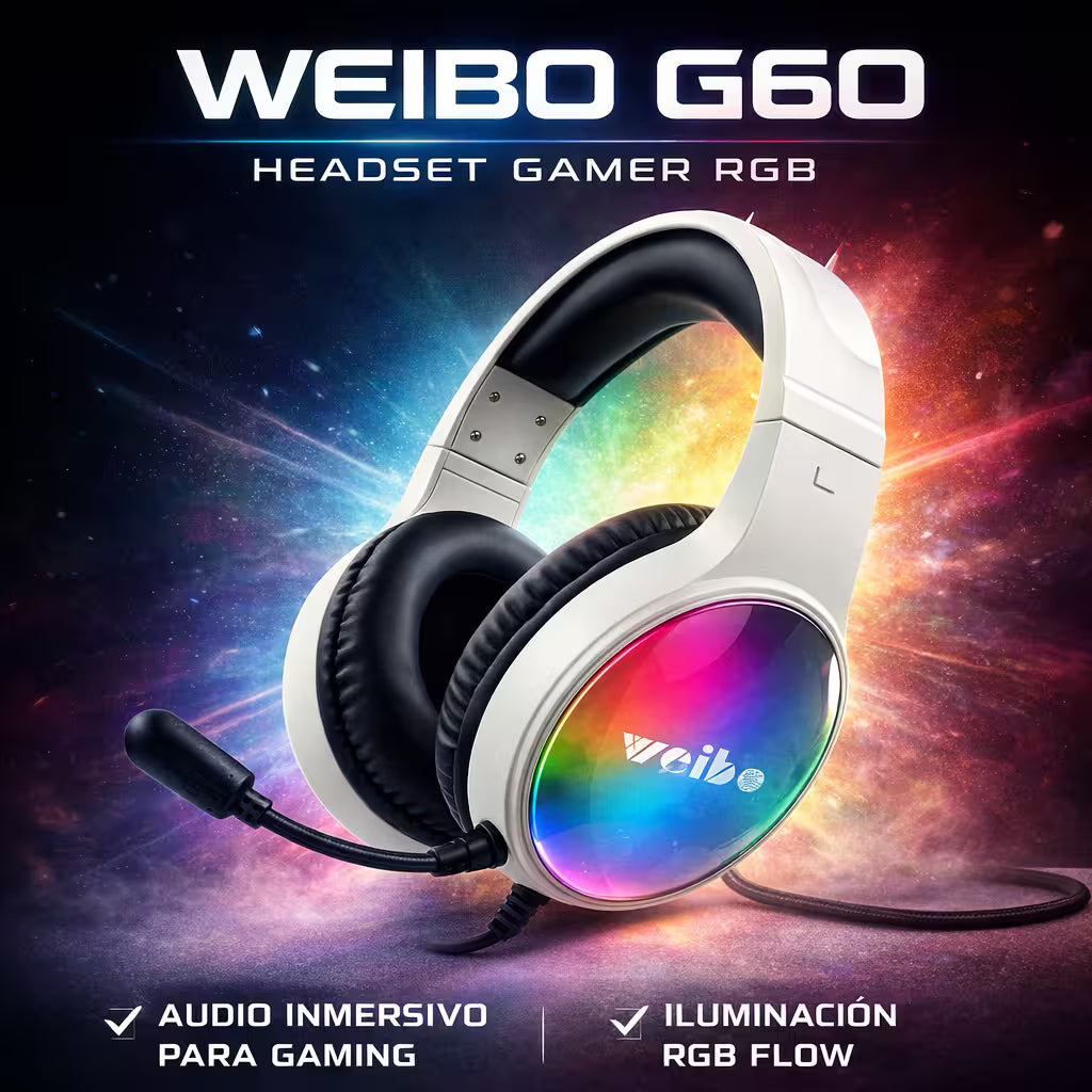 Diadema Gamer WEIBO G60 Sonido 7.1 USB RGB | Auriculares Gaming