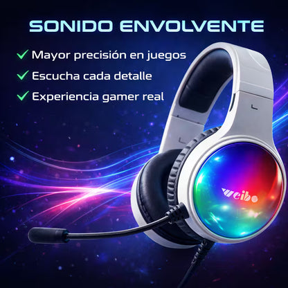 Diadema Gamer WEIBO G60 Sonido 7.1 USB RGB | Auriculares Gaming