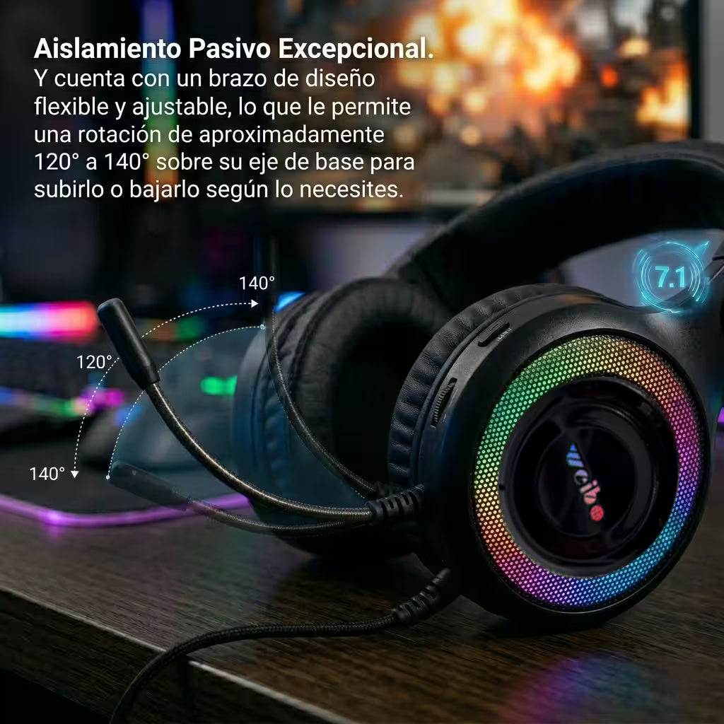 Diadema Gamer WEIBO G50 Sonido 7.1 USB RGB | Auriculares Gaming
