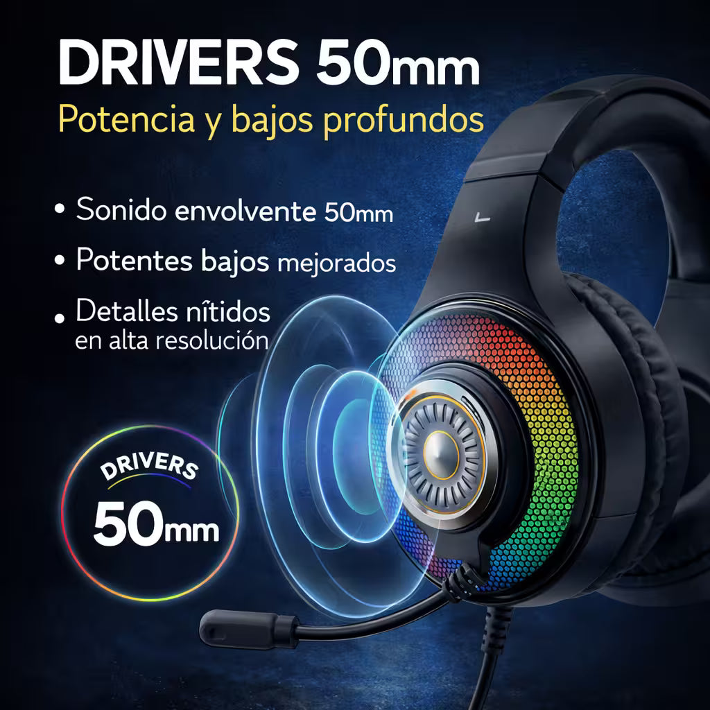 Diadema Gamer WEIBO G50 Sonido 7.1 USB RGB | Auriculares Gaming