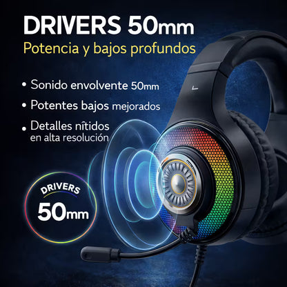Diadema Gamer WEIBO G50 Sonido 7.1 USB RGB | Auriculares Gaming