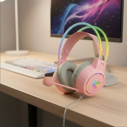 Diadema Gamer Onikuma X15 Pro Rosada – Sonido Envolvente 7.1 | Drivers 50mm | RGB | USB-C | Para Ellas