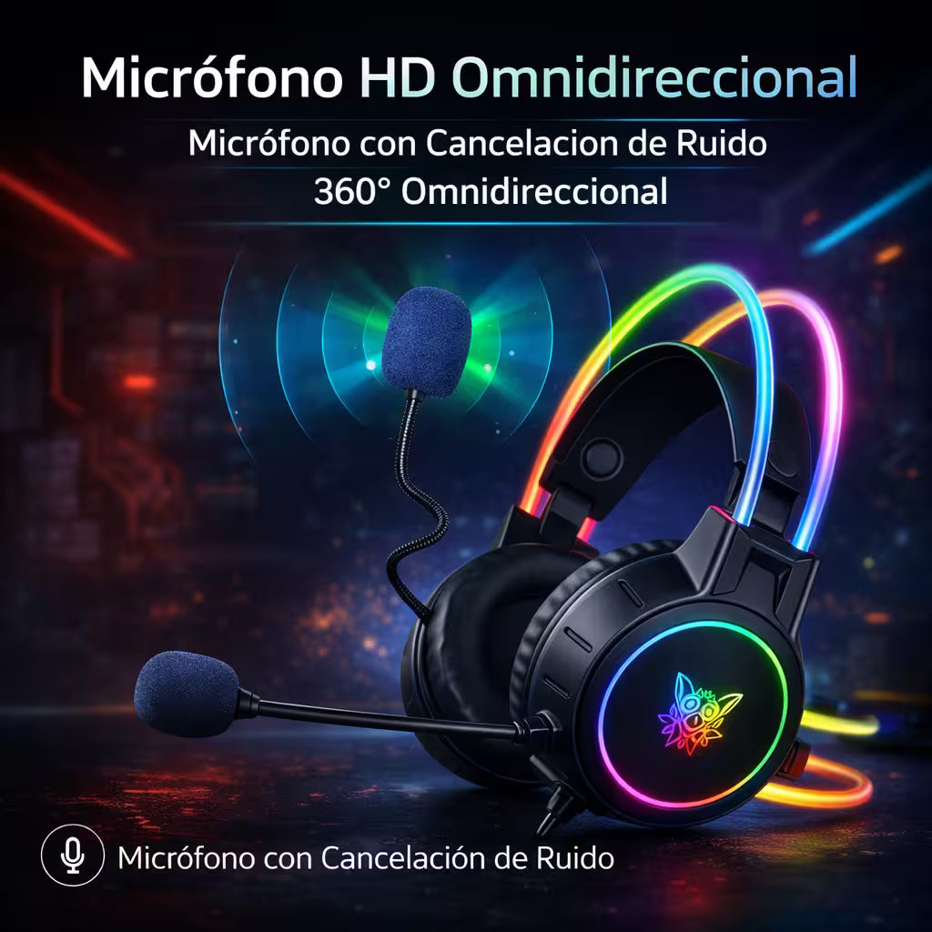 Diadema Gamer ONIKUMA X15 PRO RGB Negra - Diafragma Grafeno 50mm