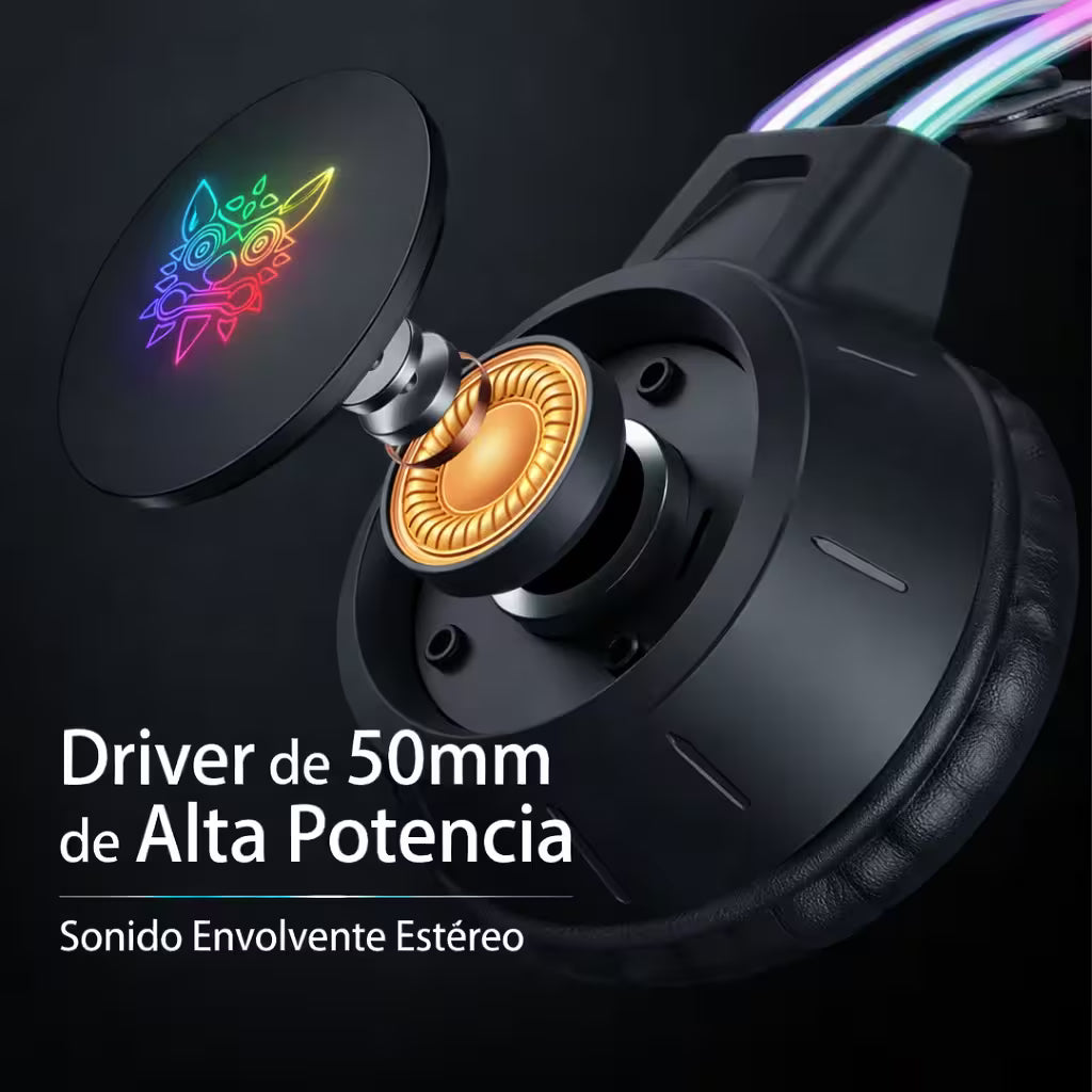 Diadema Gamer ONIKUMA X15 PRO RGB Negra - Diafragma Grafeno 50mm