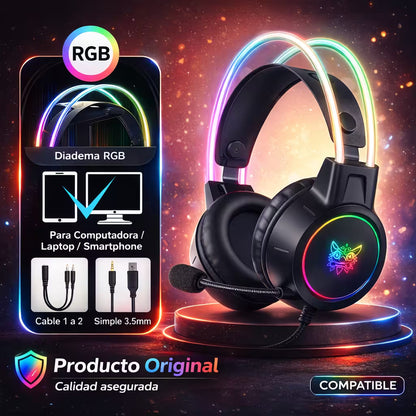 Diadema Gamer ONIKUMA X15 PRO RGB Negra - Diafragma Grafeno 50mm