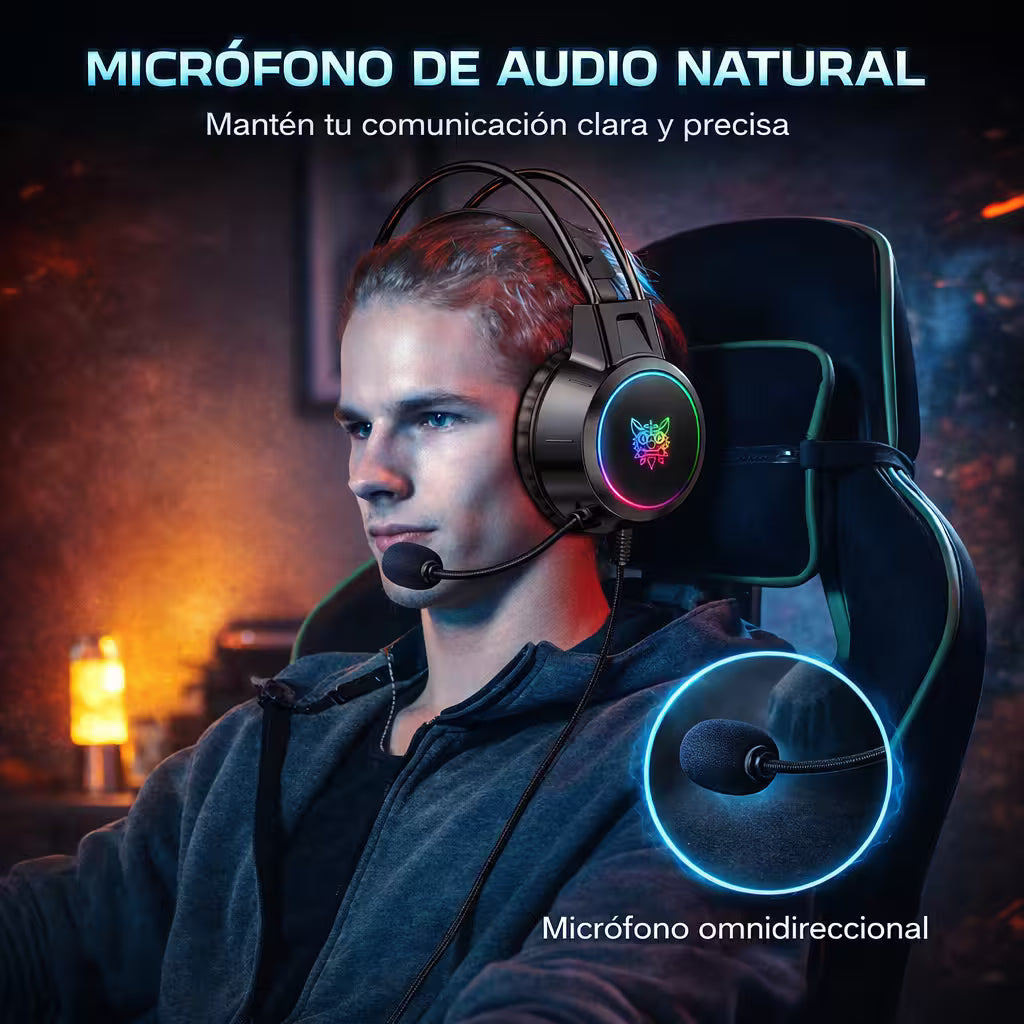 Diadema Gamer ONIKUMA X15 PRO RGB Negra - Diafragma Grafeno 50mm