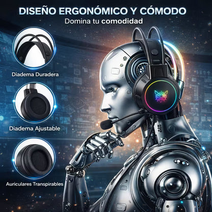 Diadema Gamer ONIKUMA X15 PRO RGB Negra - Diafragma Grafeno 50mm