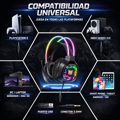 Diadema Gamer ONIKUMA X22 RGB Negra - Audio Estéreo 50mm