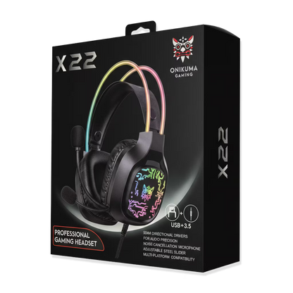 Diadema Gamer ONIKUMA X22 RGB Negra - Audio Estéreo 50mm