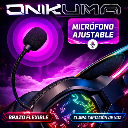 Diadema Gamer ONIKUMA X22 RGB Negra - Audio Estéreo 50mm