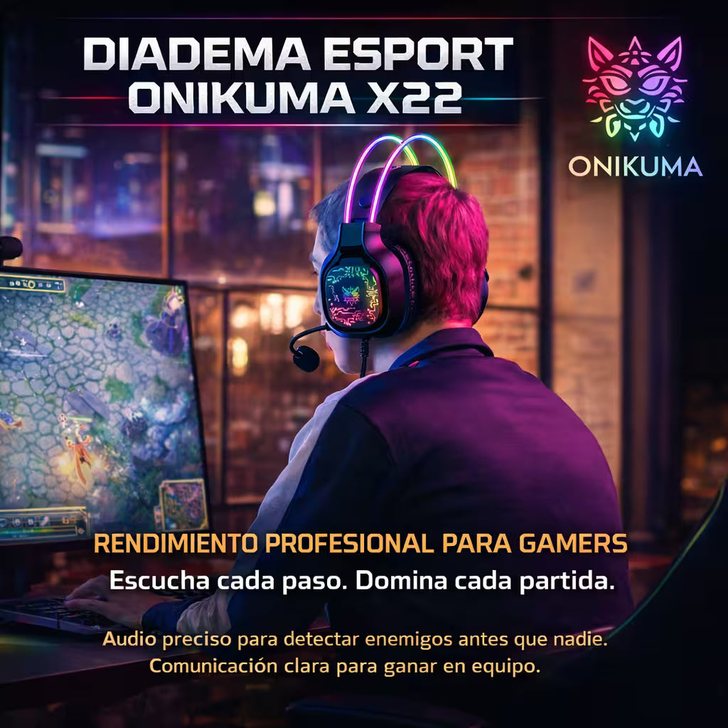 Diadema Gamer ONIKUMA X22 RGB Negra - Audio Estéreo 50mm
