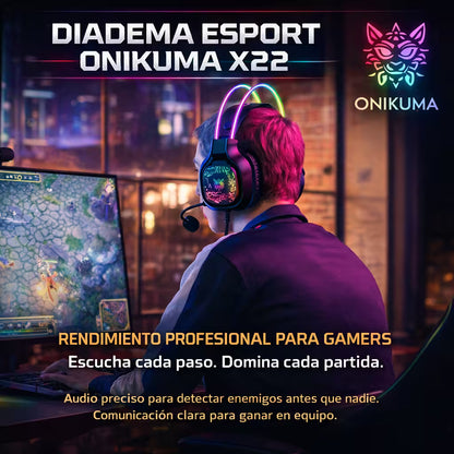 Diadema Gamer ONIKUMA X22 RGB Negra - Audio Estéreo 50mm