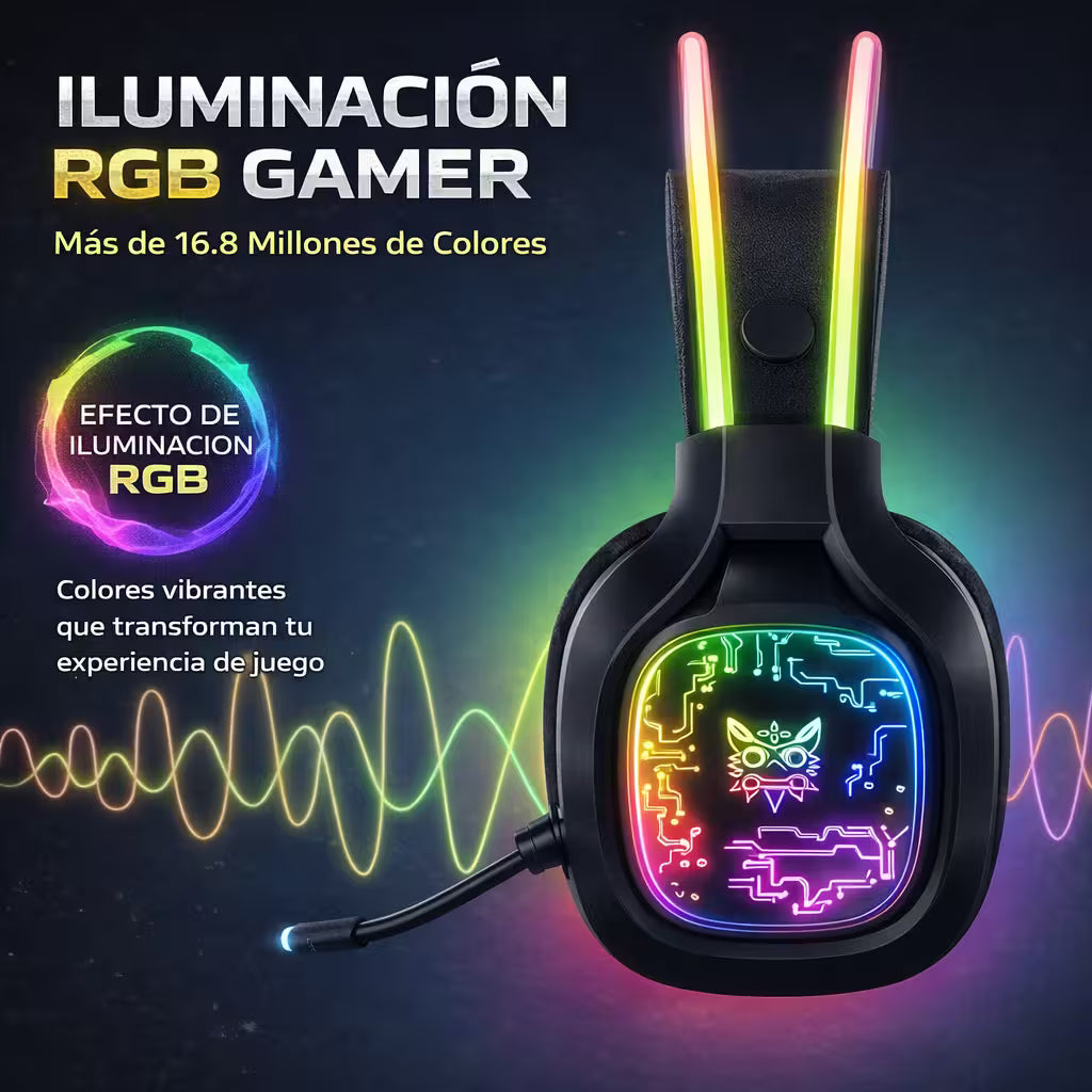 Diadema Gamer ONIKUMA X22 RGB Negra - Audio Estéreo 50mm