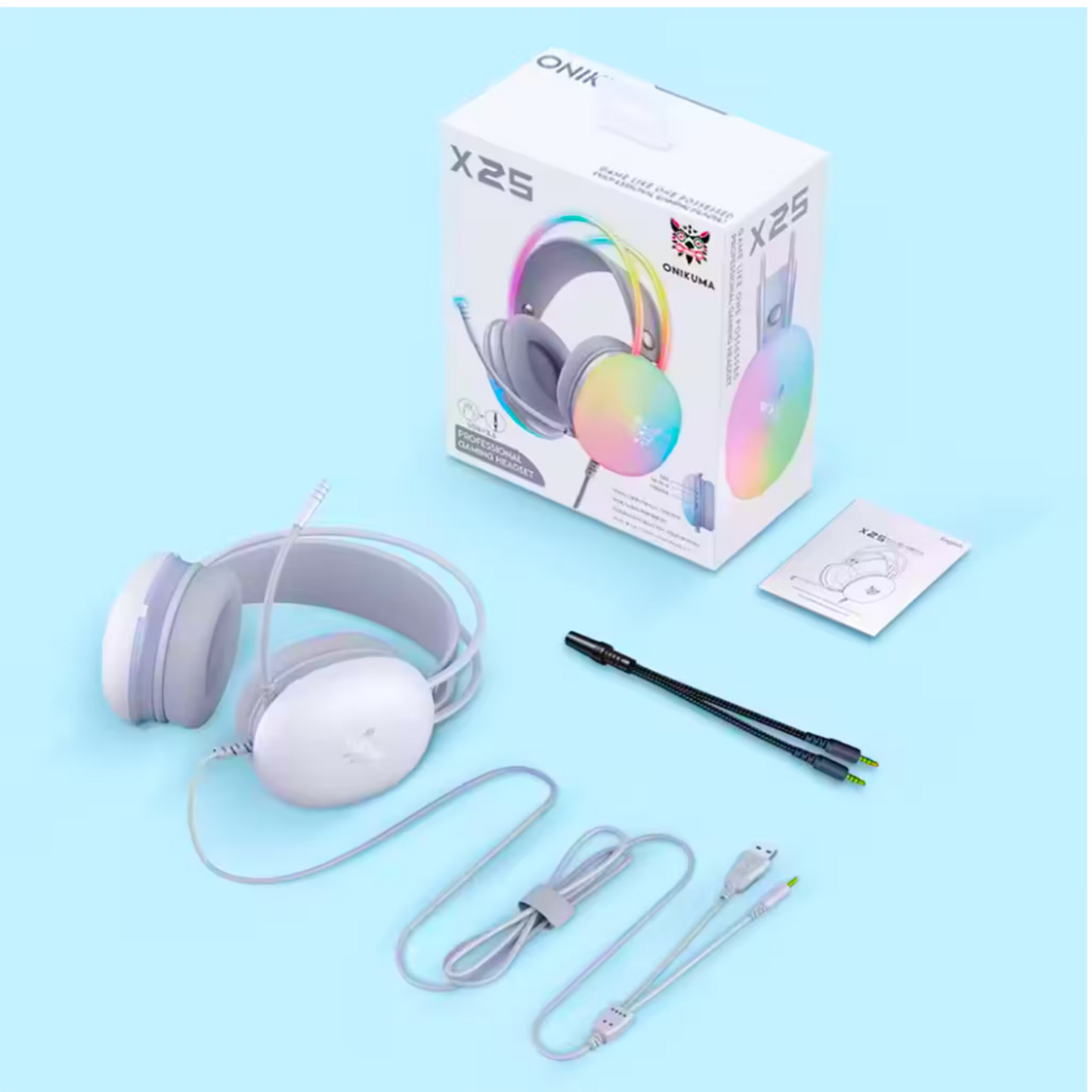 Diadema Gamer ONIKUMA X25 RGB Blanco - Audio Estéreo 3D 50mm