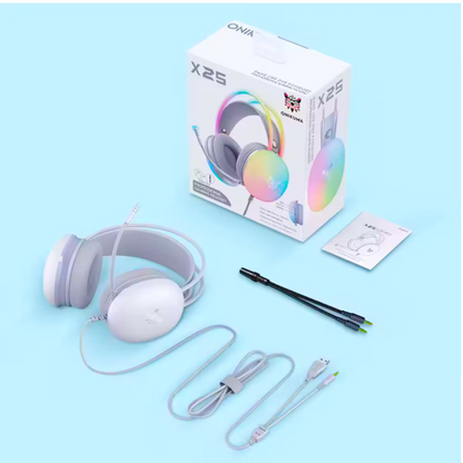 Diadema Gamer ONIKUMA X25 RGB Blanco - Audio Estéreo 3D 50mm
