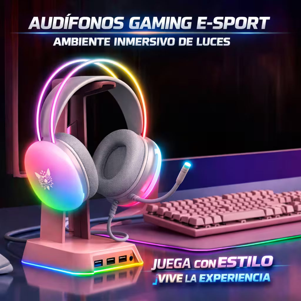 Diadema Gamer ONIKUMA X25 RGB Blanco - Audio Estéreo 3D 50mm