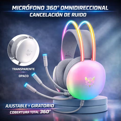 Diadema Gamer ONIKUMA X25 RGB Blanco - Audio Estéreo 3D 50mm