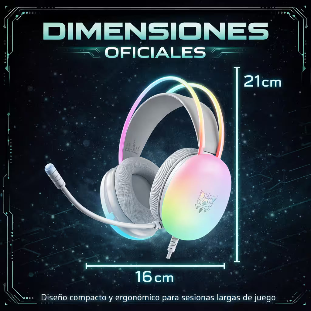 Diadema Gamer ONIKUMA X25 RGB Blanco - Audio Estéreo 3D 50mm