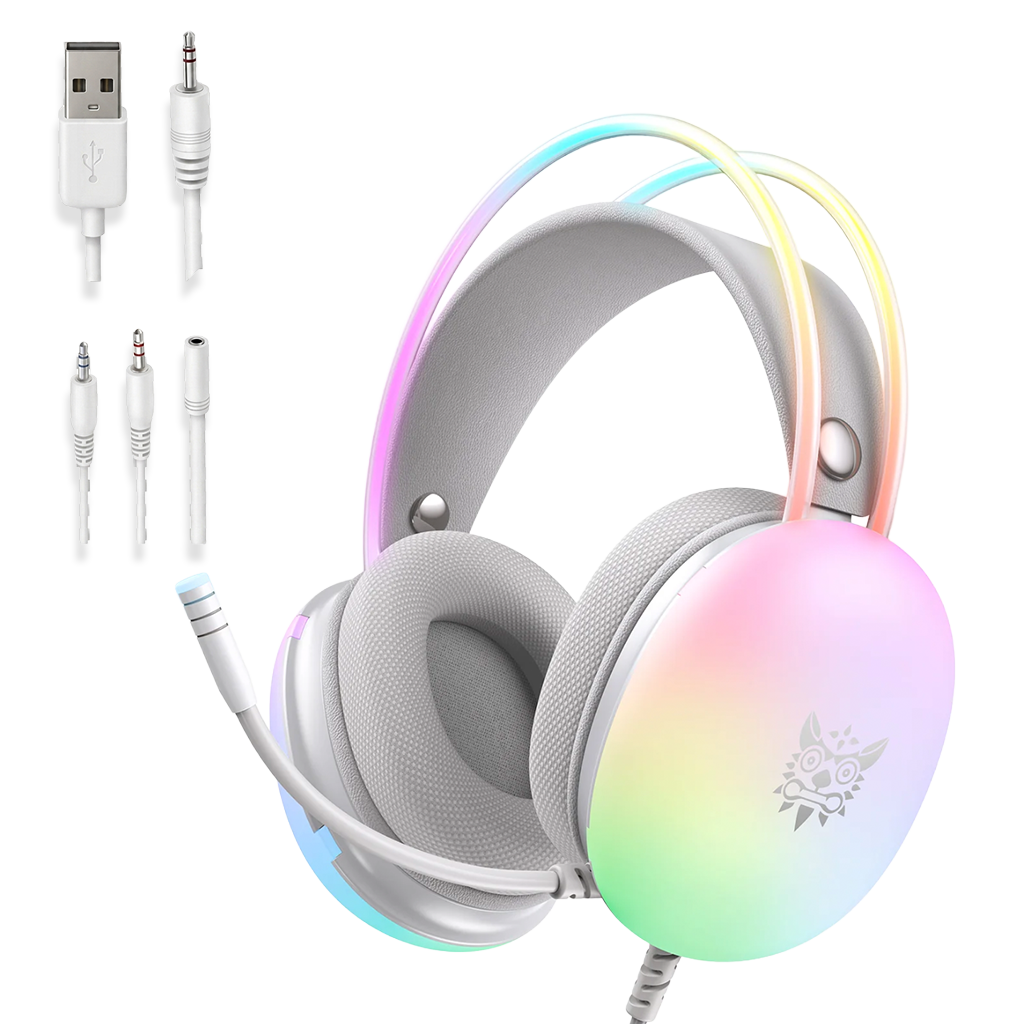 Diadema Gamer ONIKUMA X25 RGB Blanco - Audio Estéreo 3D 50mm