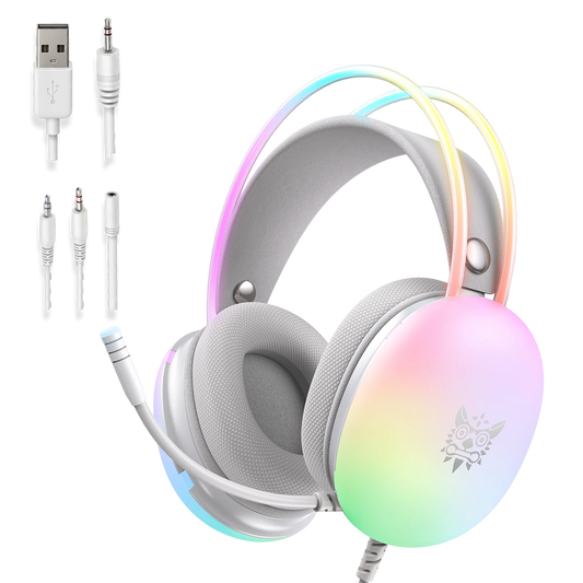 Diadema Gamer ONIKUMA X25 RGB Blanco - Audio Estéreo 3D 50mm