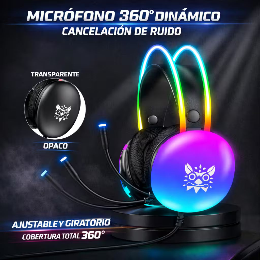 Diadema Gamer ONIKUMA X25 RGB Negra – Drivers 50mm | Audio Estéreo 3D | Mic Omnidireccional