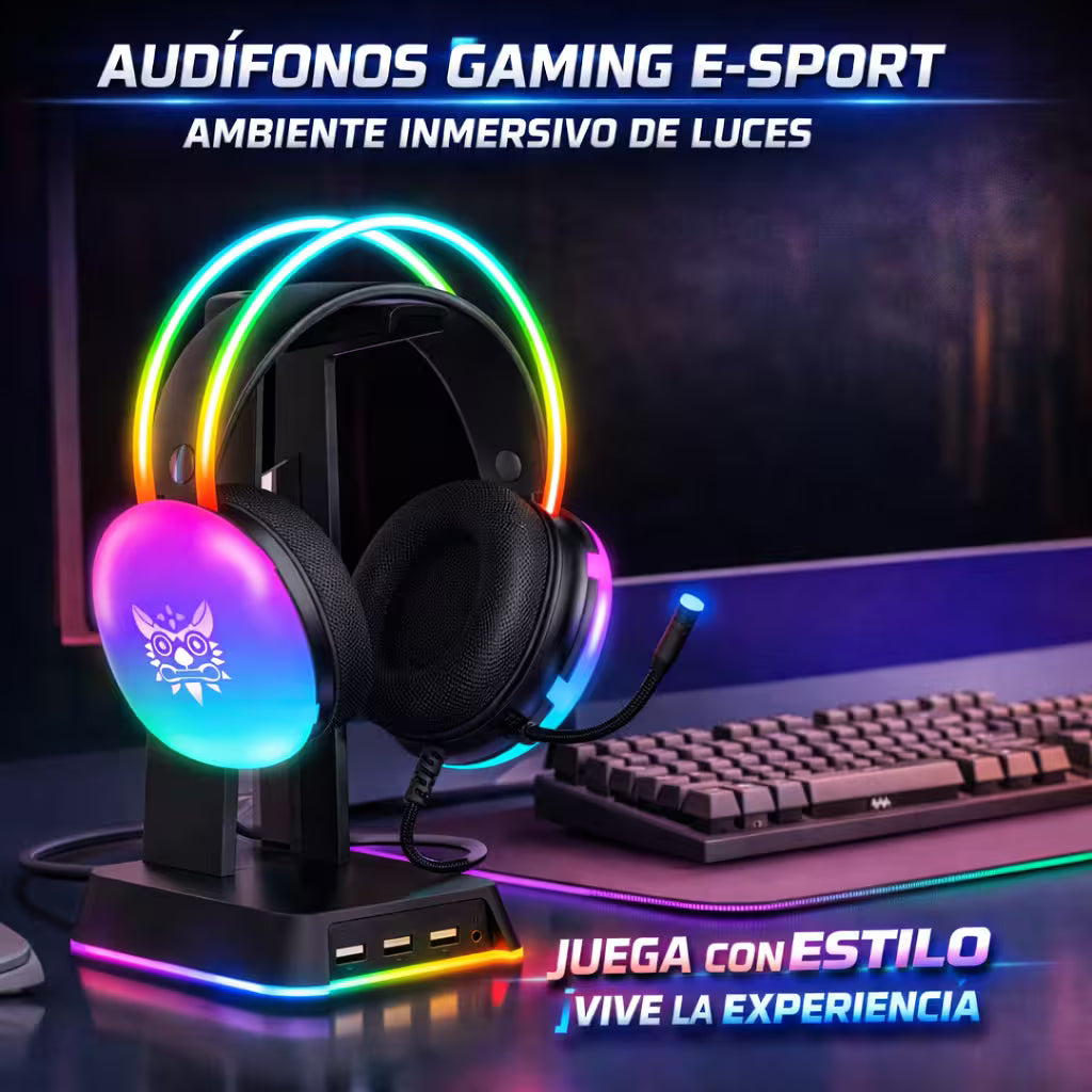 Diadema Gamer ONIKUMA X25 RGB Negra – Drivers 50mm | Audio Estéreo 3D | Mic Omnidireccional