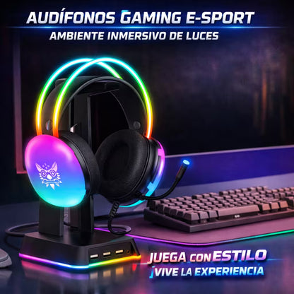 Diadema Gamer ONIKUMA X25 RGB Negra – Drivers 50mm | Audio Estéreo 3D | Mic Omnidireccional