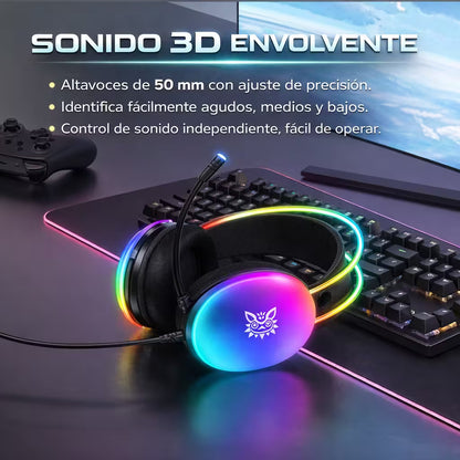 Diadema Gamer ONIKUMA X25 RGB Negra – Drivers 50mm | Audio Estéreo 3D | Mic Omnidireccional